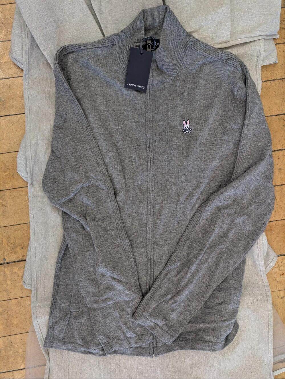 Psycho Bunny Saratoga Zip Up Mock Neck Sweater Shirt Long Sleeve Large Gray